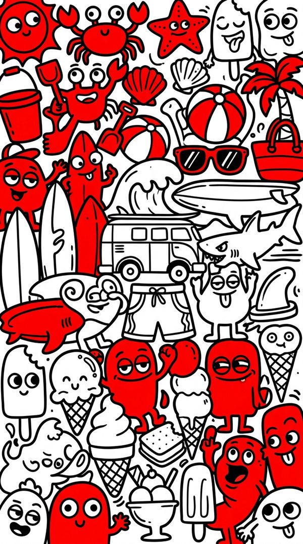 Ejemplo de wallpaper doodle de playa hecho con MyDoodleWall