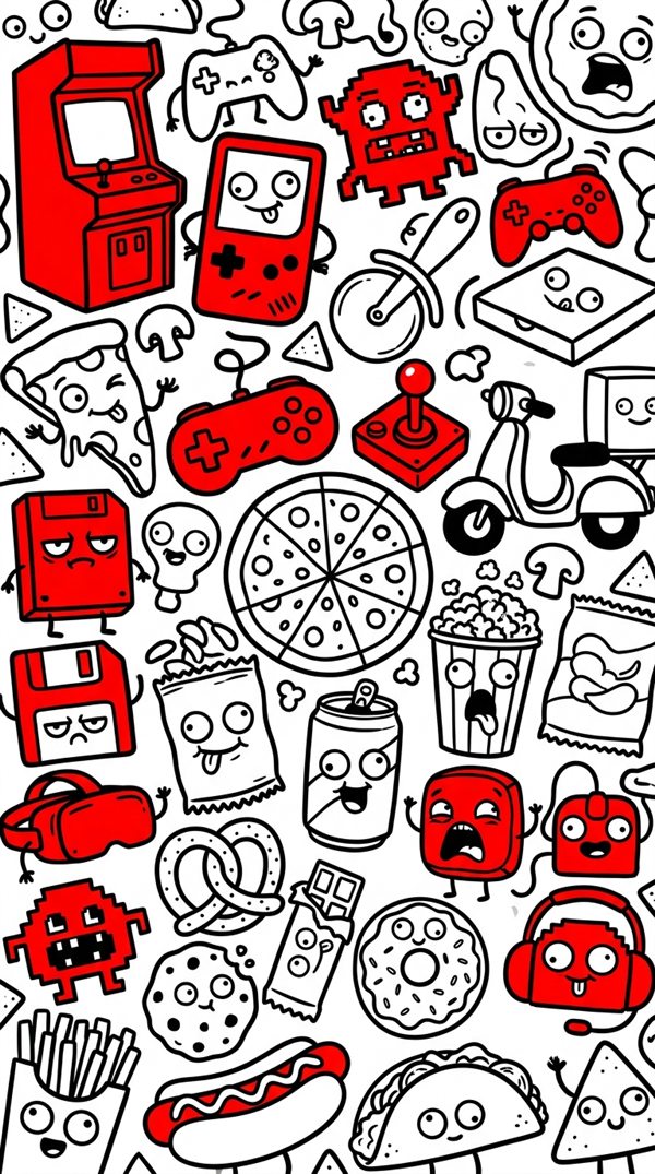 Ejemplo de wallpaper doodle de videojuegos hecho con MyDoodleWall